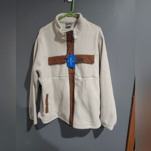 Columbia Juniper Peak Full Zip Cream Fleece Jacket with Brown Trim Size 3X New